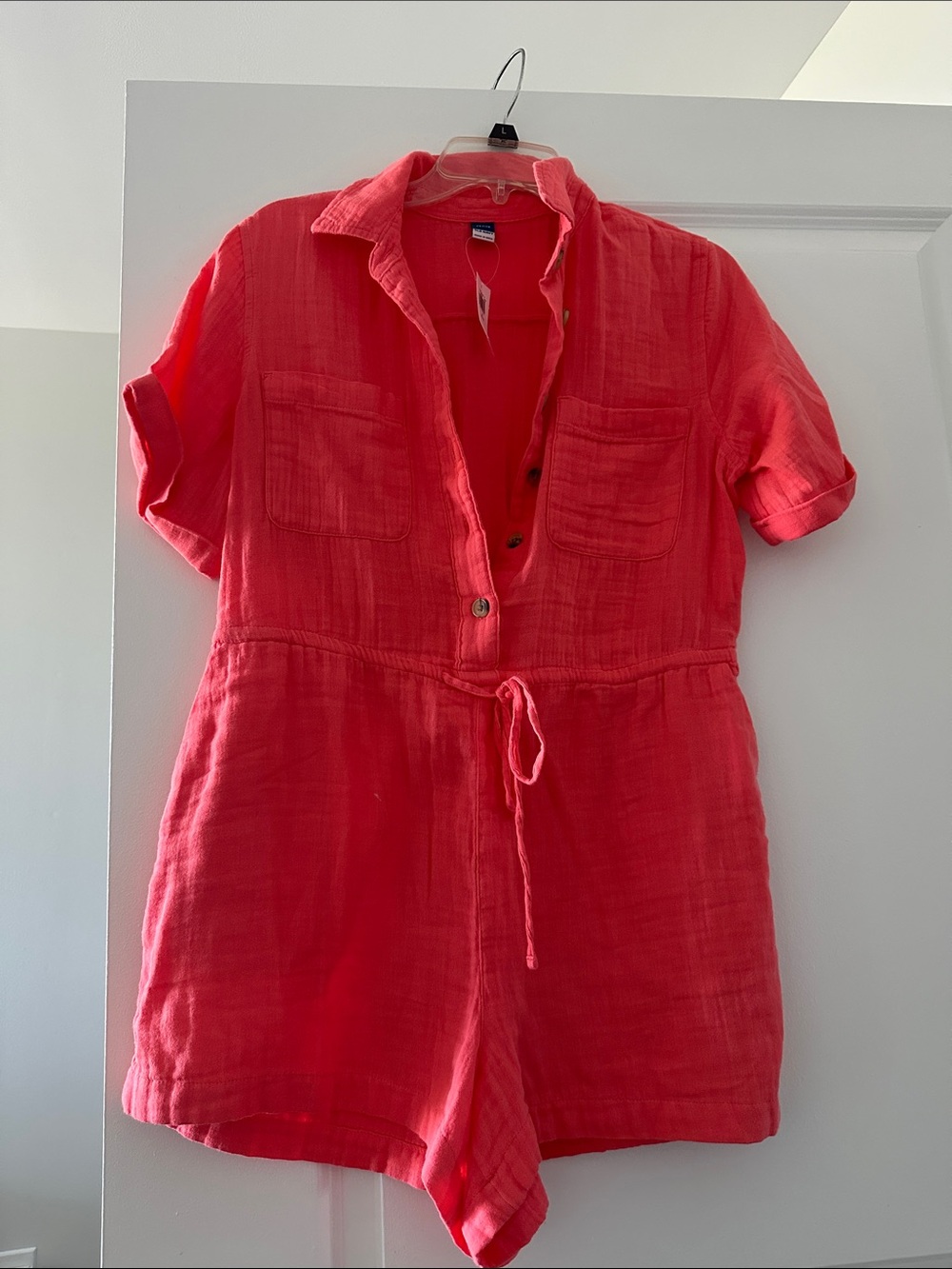 Old Navy Coral-Red Short-Sleeve Romper